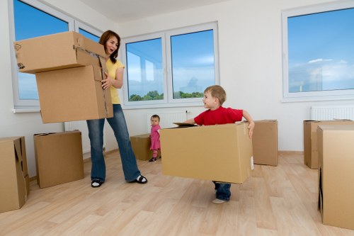 Packed moving boxes ready for transport during a Hadley Wood house move